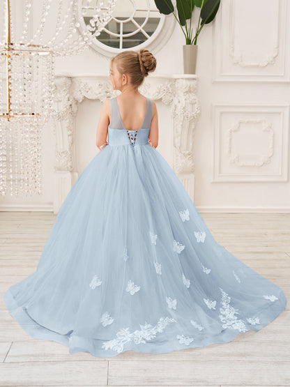 Elegant A-Line Princess Sleeveless Tulle Flower Girl Dress