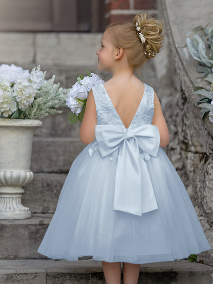 Sleeveless Lace Tulle Knee Length Flower Girl Dress