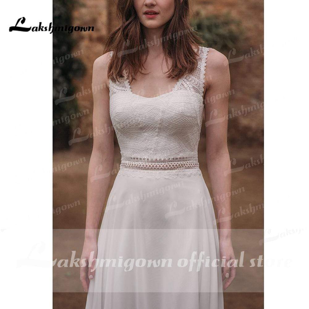 NumberSea Sleeveless Open Back Lace Bocide Chiffon Wedding Dresses