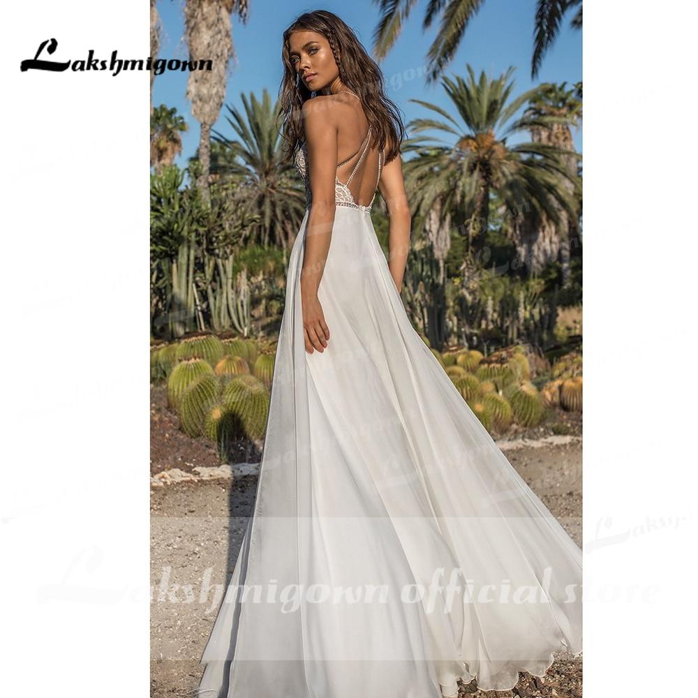 NumberSea Spaghetti Straps Off The Shoulder Lace Backless V Neck Wedding Dress