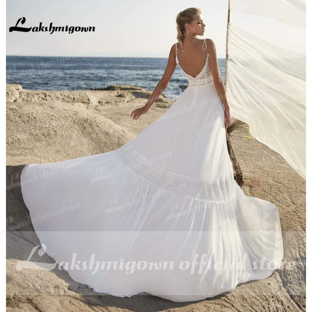 NumberSea Spaghetti Straps Wedding Dresses Bohemian Beach Lace Bocide  vestido para boda playa Lakshmigown Wedding Gowns For Bride Robe De