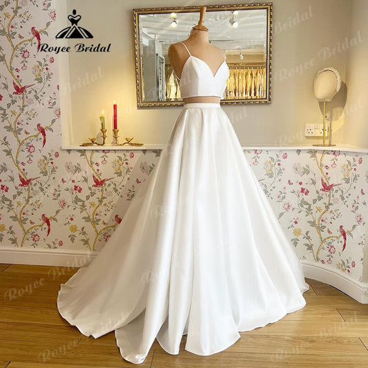 NumberSea suknia slubna Two Pieces Soft Satin A Line Beach Princess Wedding Dress for Women 2025 Spaghetti Straps Bridal Gown Custom Made