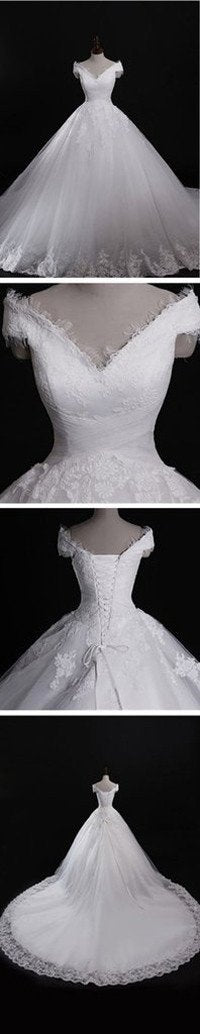 NumberSea White Lace Classic Style Off Shoulder Lace Up Vantage Wedding Dress, MW186