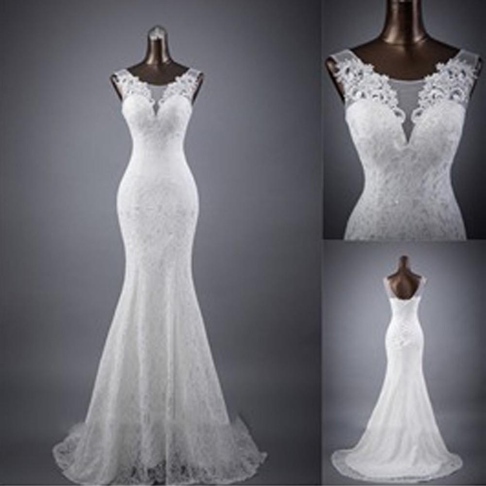 NumberSea White Sleeveless Mermaid Lace Up Wedding Dresses, Popular Bridal Dress, MW132