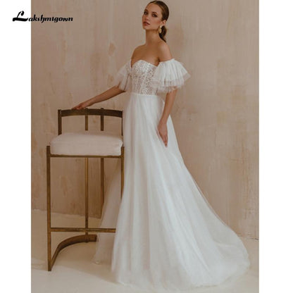 NumberSea Sweetheart Neck Wedding Dress with short sleeves