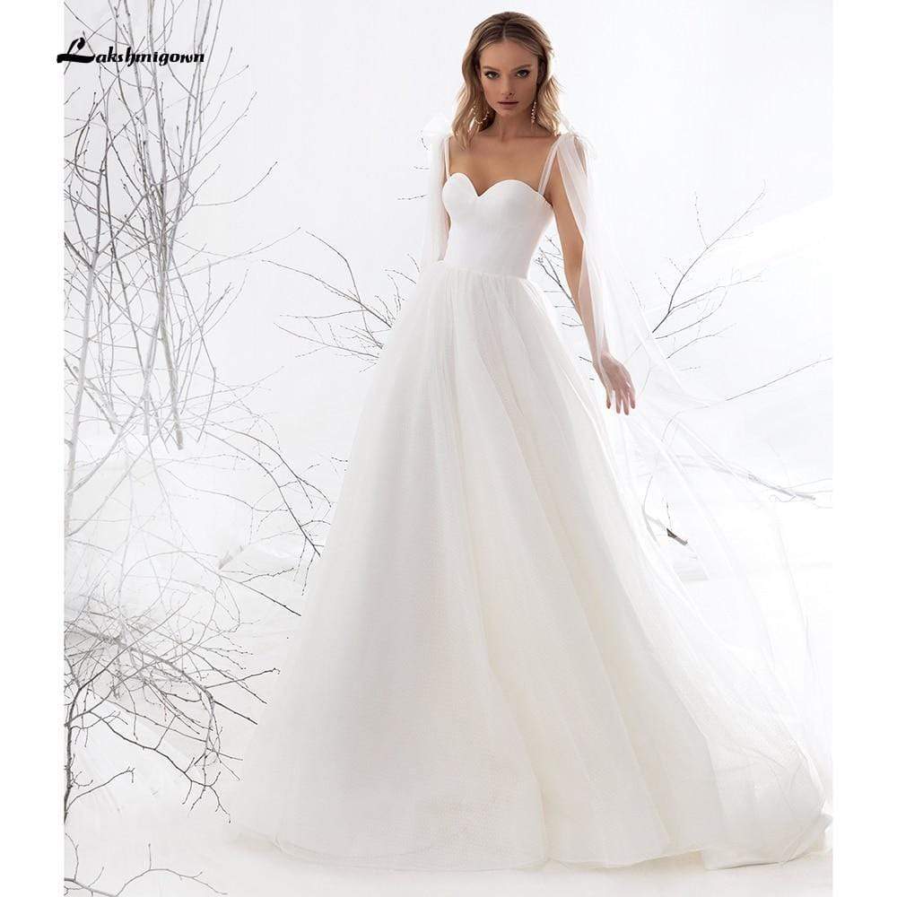 NumberSea Sweetheart Tulle Bow Spaghetti Straps Wedding Dresses