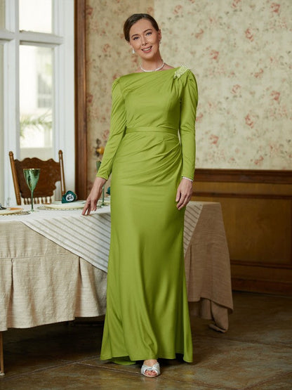 Sheath/Column Jersey Ruched Scoop Long Sleeves Floor-Length Mother of the Bride Dresses