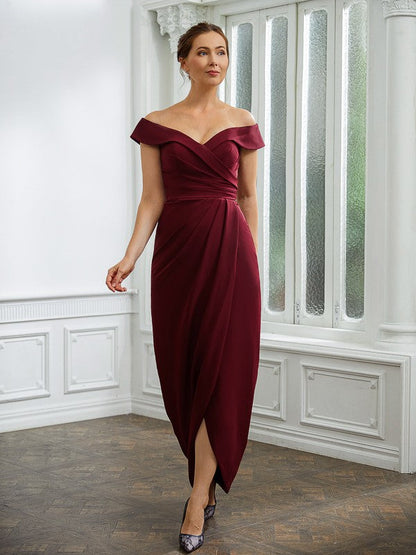 Sheath/Column Stretch Crepe Ruched Off-the-Shoulder Sleeveless Floor-Length Mother of the Bride Dresses