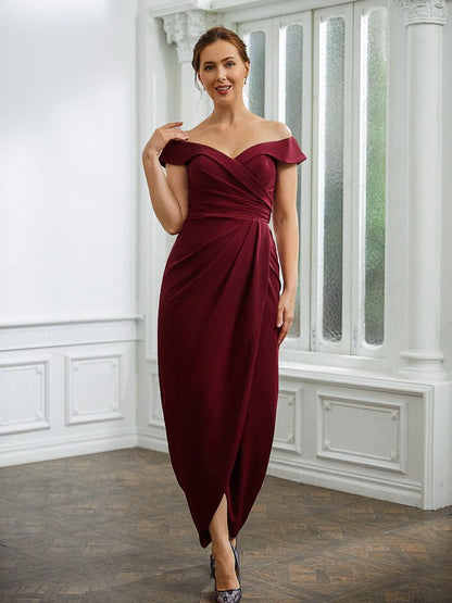 Sheath/Column Stretch Crepe Ruched Off-the-Shoulder Sleeveless Floor-Length Mother of the Bride Dresses