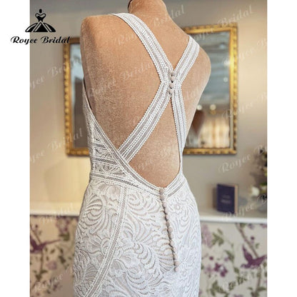 trajes de novias largos Mermaid/Trumpet Wedding Dress V Neck Tank Open Back Lace Sleeveless vestido de boda corte sirena 2022