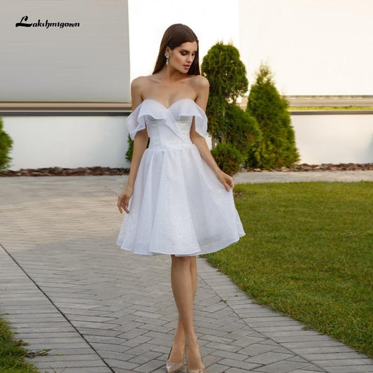 NumberSea Tulle Short Wedding Dress Off the Shoulder Sexy White