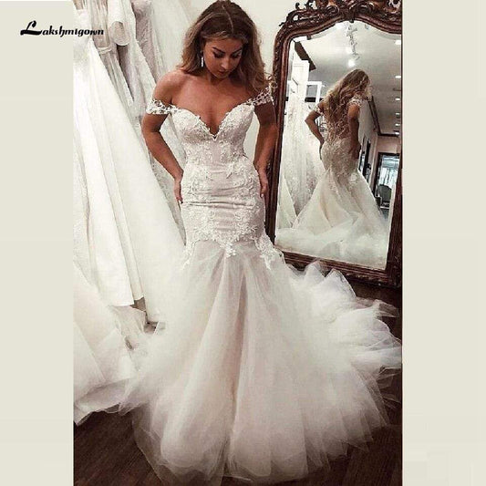 NumberSea Tulle with Illusion Lace Bodice Sexy Mermaid Wedding Dresses