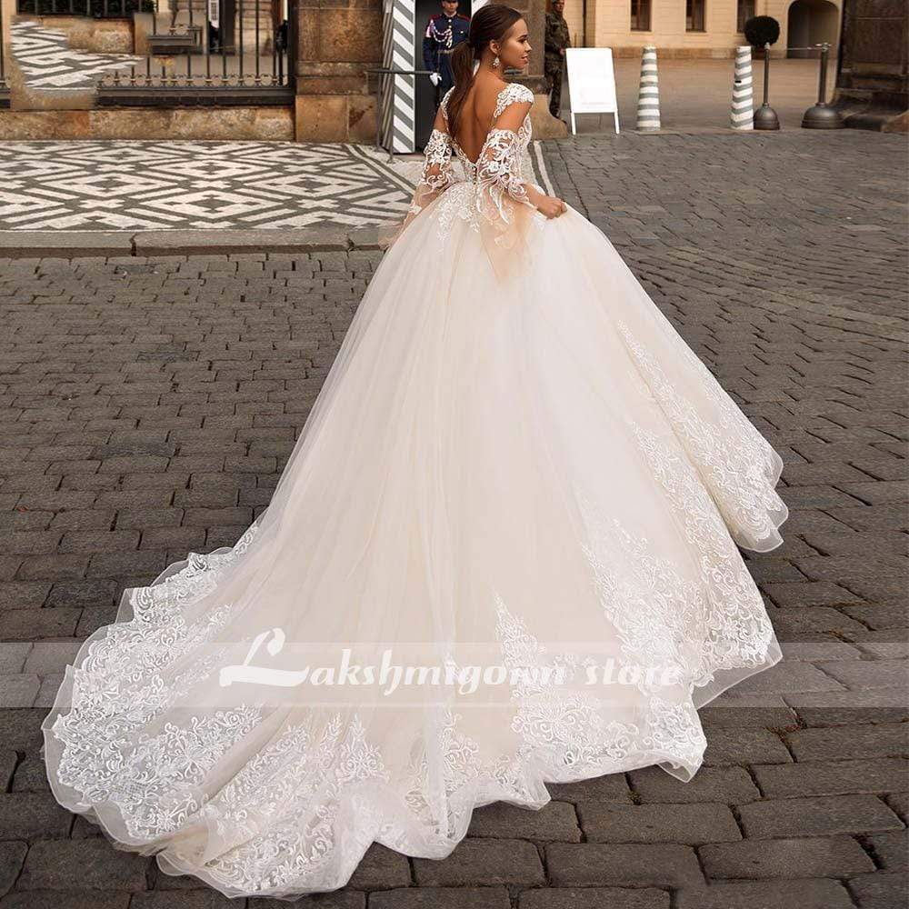 NumberSea V-Neck A Line Lace Wedding Dresses Applique Beading