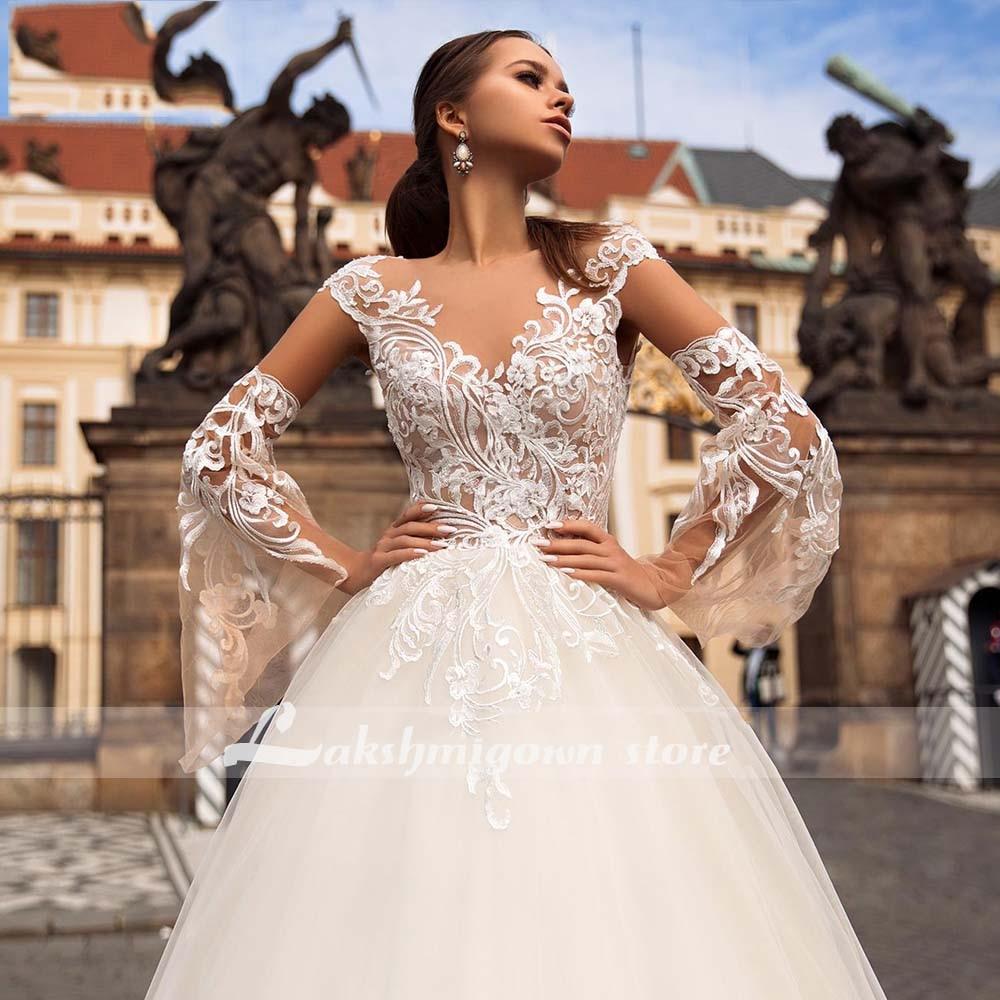 NumberSea V-Neck A Line Lace Wedding Dresses Applique Beading