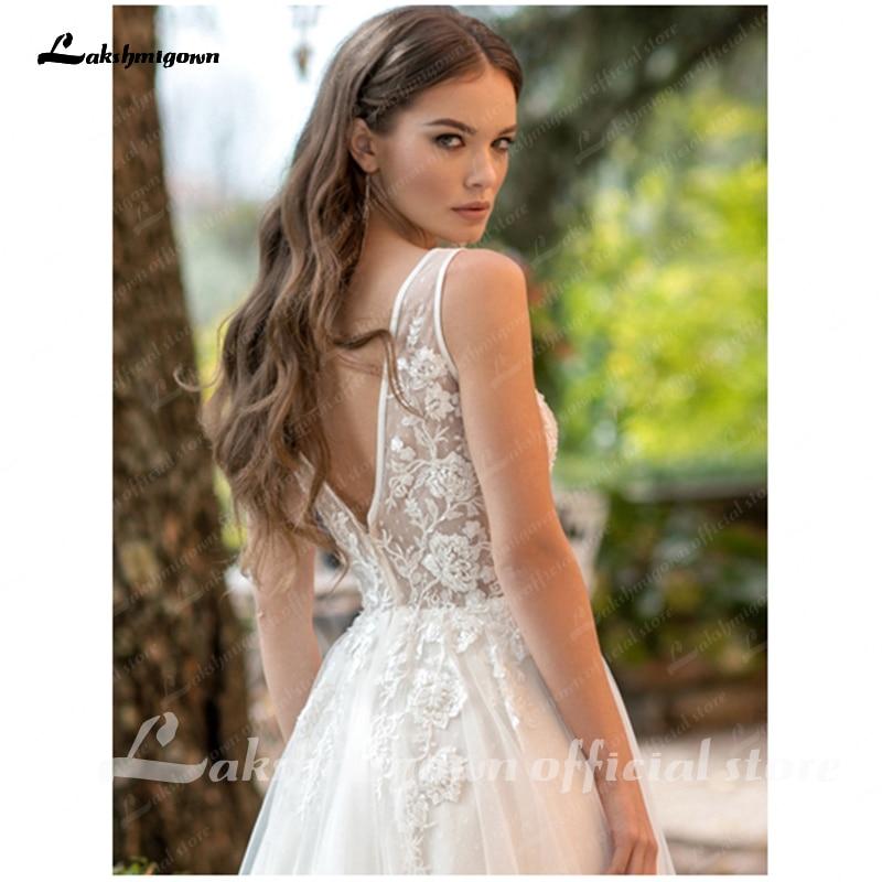 NumberSea V-Neck  Lace Wedding Dress Applique Sleeveless