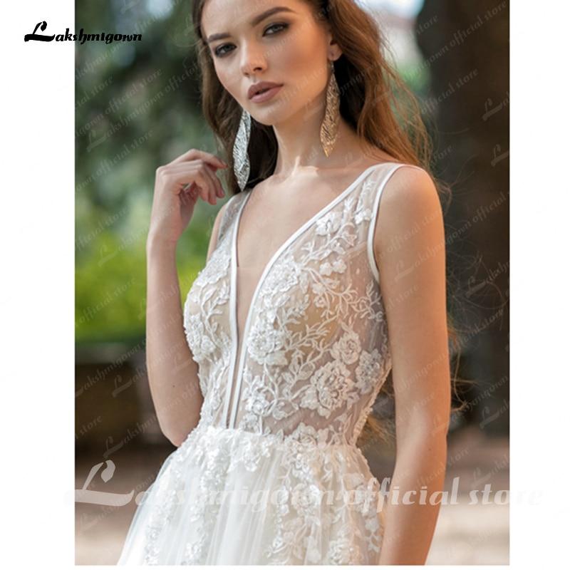 NumberSea V-Neck  Lace Wedding Dress Applique Sleeveless