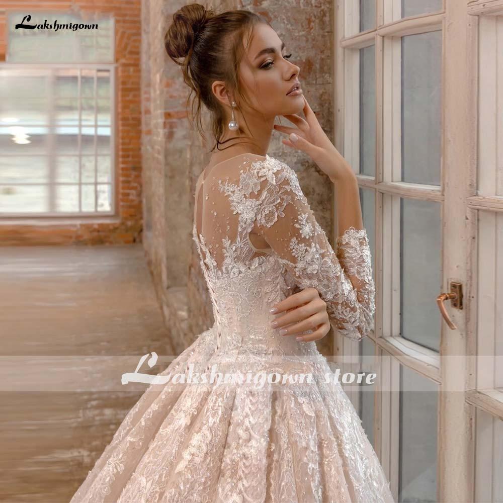 NumberSea V Neck Long Sleeve Two Pieces Lace Wedding Dresses