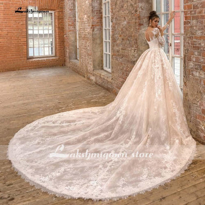 NumberSea V Neck Long Sleeve Two Pieces Lace Wedding Dresses