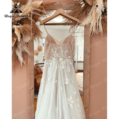 NumberSea Vestido Novia Spitzenapplikationen V-Ausschnitt A-Linie Boho Hochzeitskleid Spaghettiträger Strand 2025 Trouwjurk Robe Brautkleider 