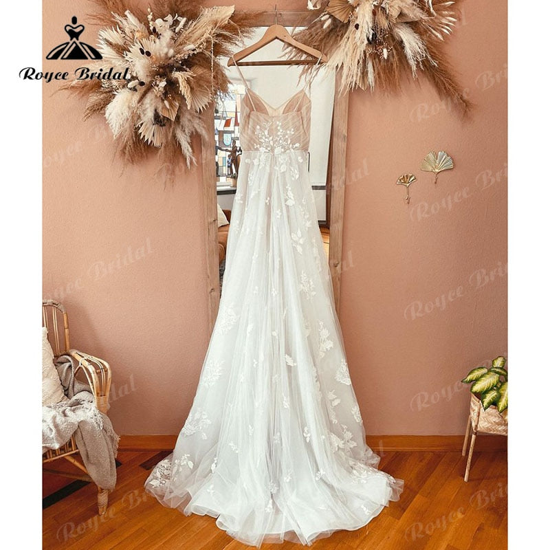 NumberSea Vestido Novia Spitzenapplikationen V-Ausschnitt A-Linie Boho Hochzeitskleid Spaghettiträger Strand 2025 Trouwjurk Robe Brautkleider 