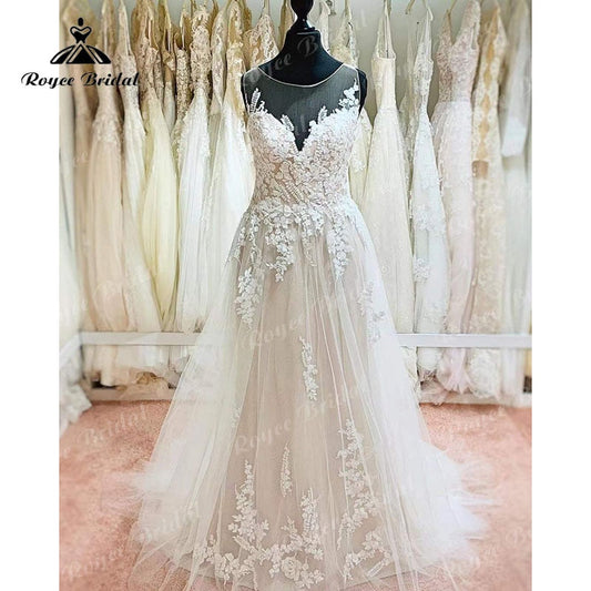 NumberSea vestido rouwjurk Boho Wedding Dress Backless Lace Appliqued Sleeveless Sweep A Line Robe de Mariee Bridal Gown Custom Made 2025