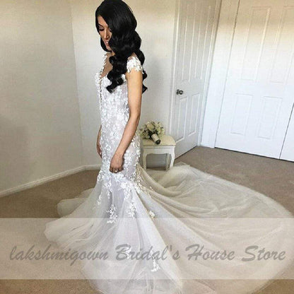 NumberSea Vintage Lace Bridal Mermaid Dress Elegant Long Train Wedding Dresses