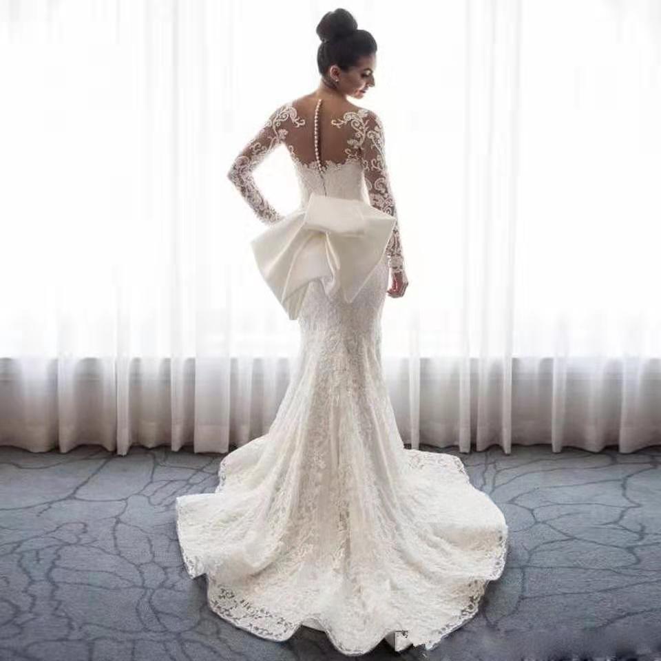 NumberSea Vintage Lace Long Sleeve Mermaid Wedding Dress Sexy