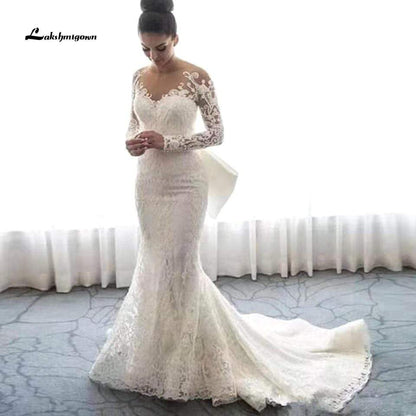 NumberSea Vintage Lace Long Sleeve Mermaid Wedding Dress Sexy