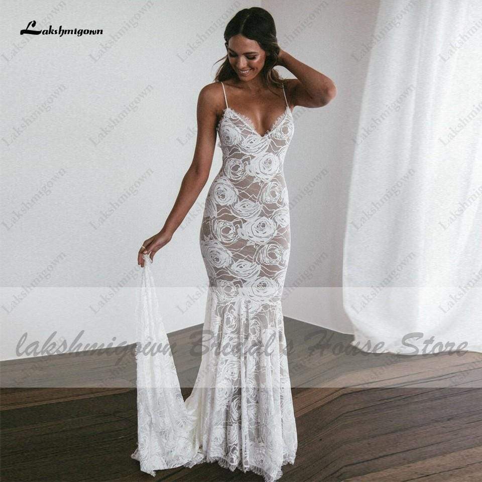 NumberSea Vintage Lace Mermaid Dress Summer Wedding Dresses Open Back