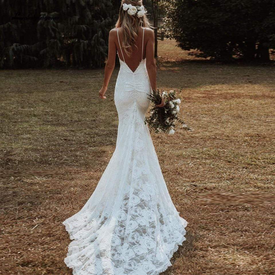 NumberSea Vintage Lace Mermaid Dress Summer Wedding Dresses Open Back