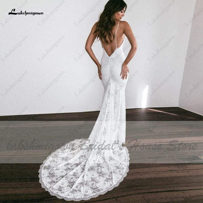 NumberSea Vintage Lace Mermaid Dress Summer Wedding Dresses Open Back