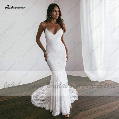 NumberSea Vintage Lace Mermaid Dress Summer Wedding Dresses Open Back