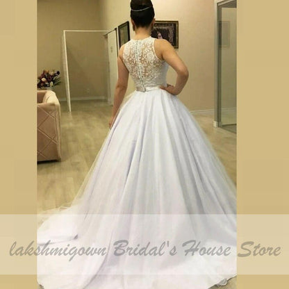 NumberSea Vintage Lace Sleeveless Bridal Gown Wedding Dresses