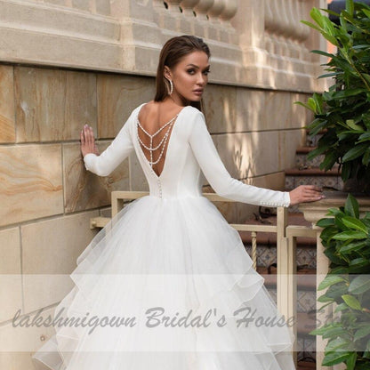 NumberSea Vintage Ruffles Wedding Dress Long Sleeve