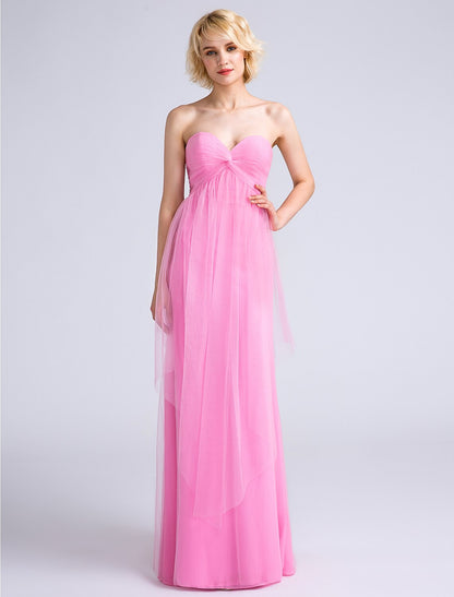 Sheath / Column Bridesmaid Dress Sweetheart Sleeveless Open Back Floor Length Satin / Tulle with Criss Cross