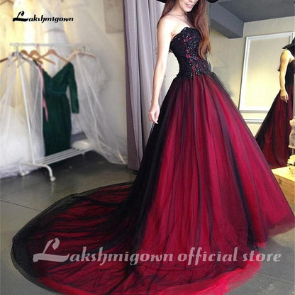 NumberSea wedding dress black and red Sweetheart Beading Lace Up