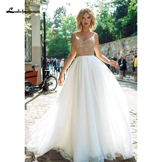 NumberSea Wedding Dresses Luxury Top Sequins Backless