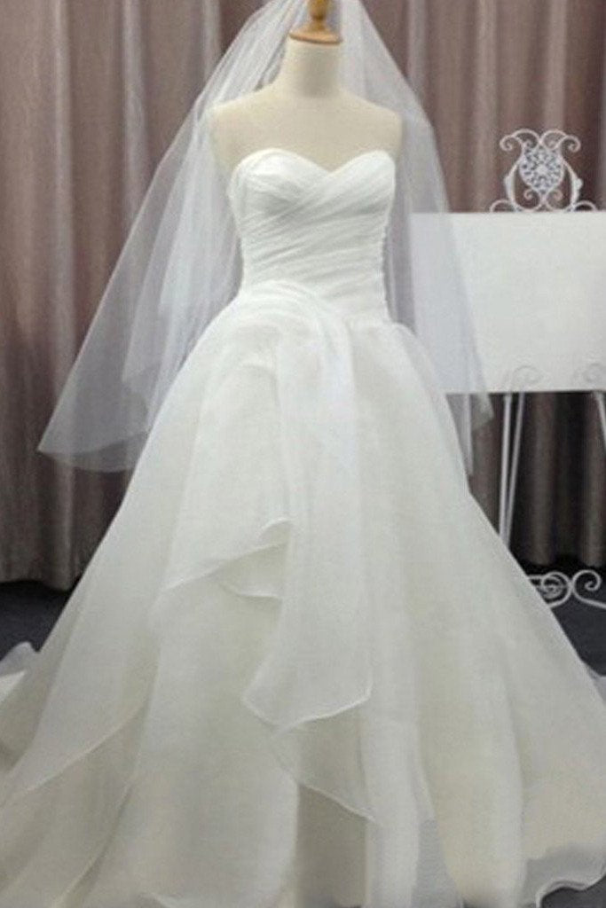 NumberSea White Chiffon Simple Sweetheart Wedding Dresses, Cheap Bridal Gown, MW142