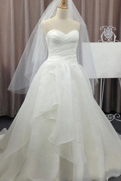 NumberSea White Chiffon Simple Sweetheart Wedding Dresses, Cheap Bridal Gown, MW142