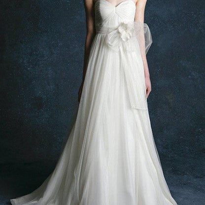 NumberSea Simple Light Ivory Chiffon A-line Sweetheart Bridal Gowns, Long Wedding Dress, MW168