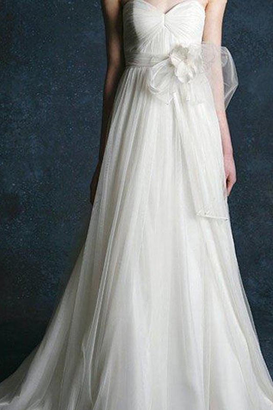 NumberSea Simple Light Ivory Chiffon A-line Sweetheart Bridal Gowns, Long Wedding Dress, MW168