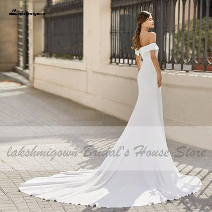 NumberSea White Satin Mermaid Wedding Dress Off the Shoulder