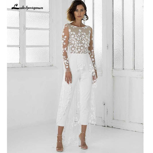 NumberSea White Jumpsuit Beach Wedding Dresses Long Sleeve