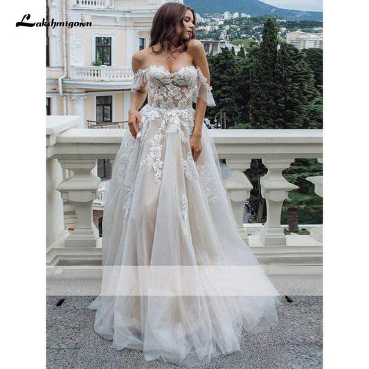 NumberSea White Long Sleeves Lace Detail A-line Wedding Dresses