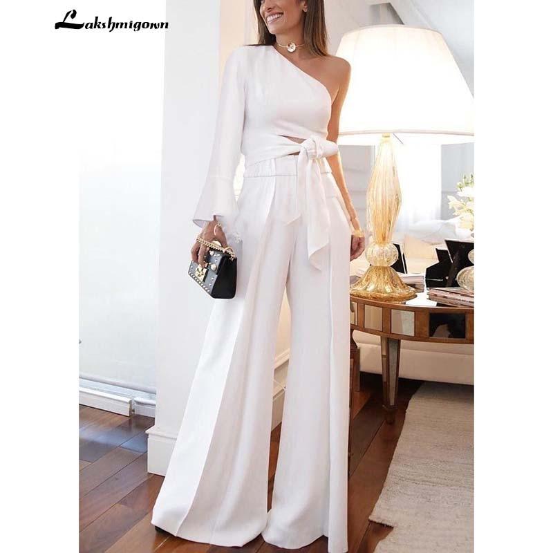 NumberSea White Satin Jumpsuits Wedding Dresses Long Sleeves