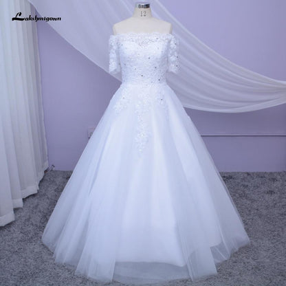 NumberSea White Wedding Dress Plus Size Lace Appliques