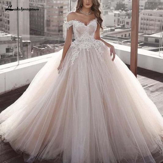 NumberSea White Wedding Dresses Ball Gown Off The Shoulder Sweetheart