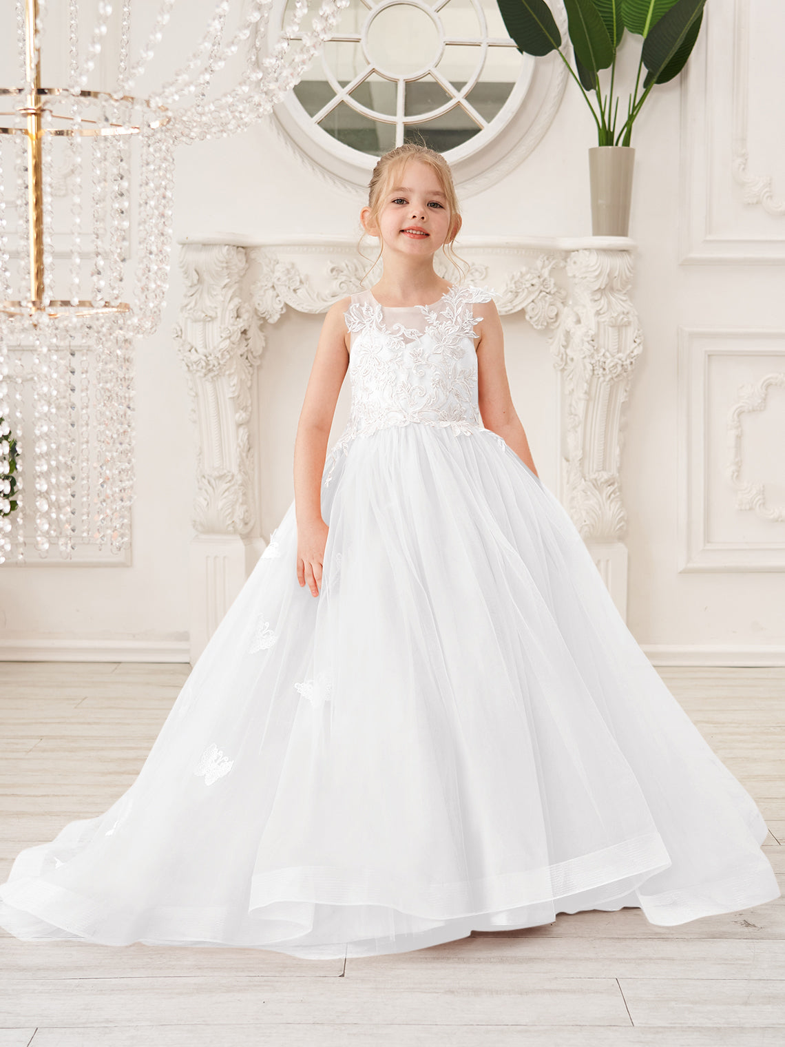 Elegant A-Line Princess Sleeveless Tulle Flower Girl Dress