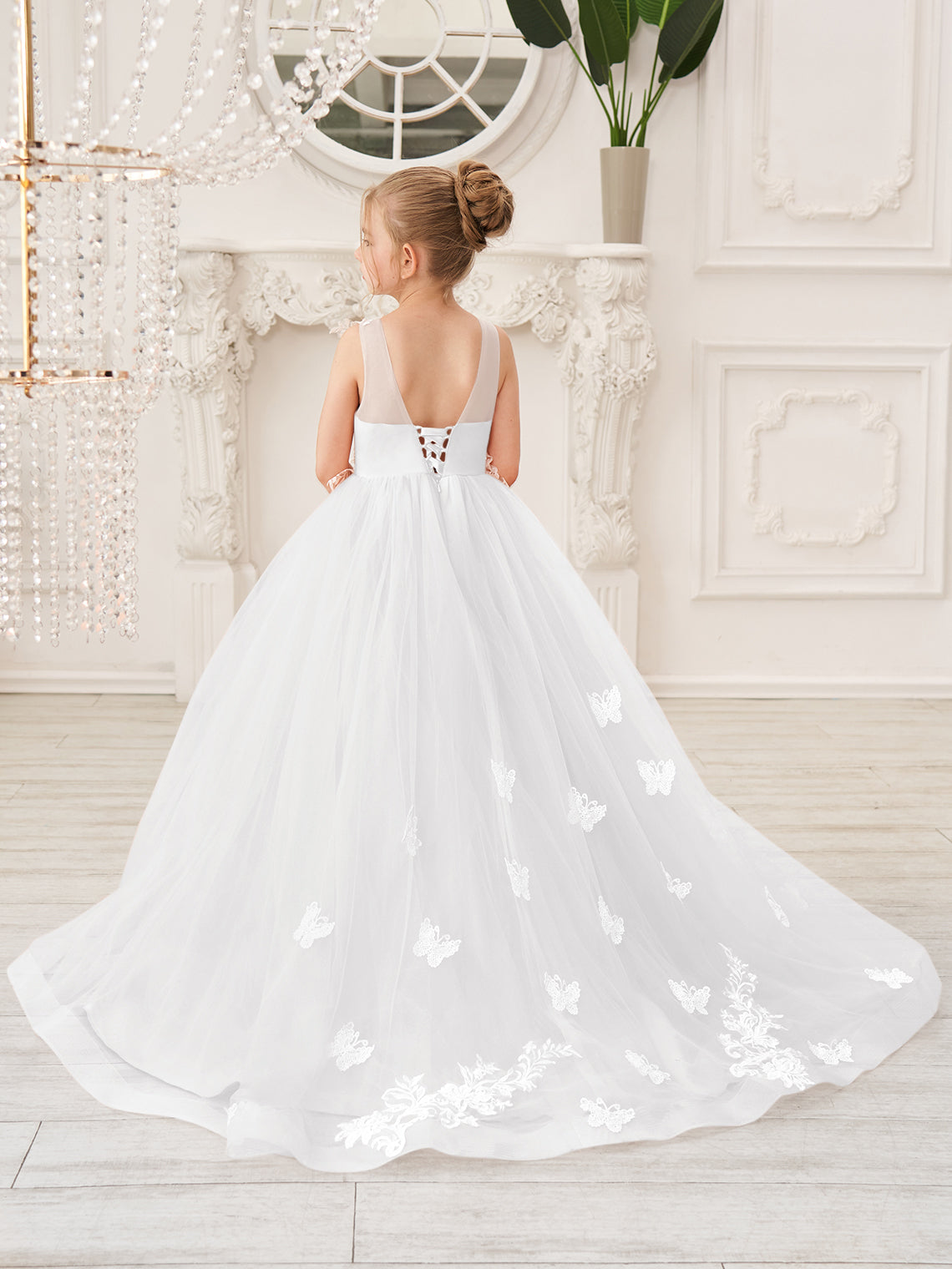 Elegant A-Line Princess Sleeveless Tulle Flower Girl Dress