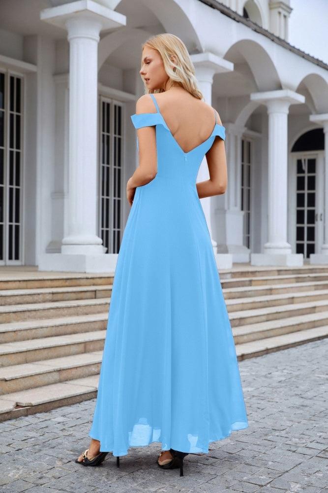 Women's thin strap off the shoulder bridesmaid mopping the floor evening dress 28093-numbersea